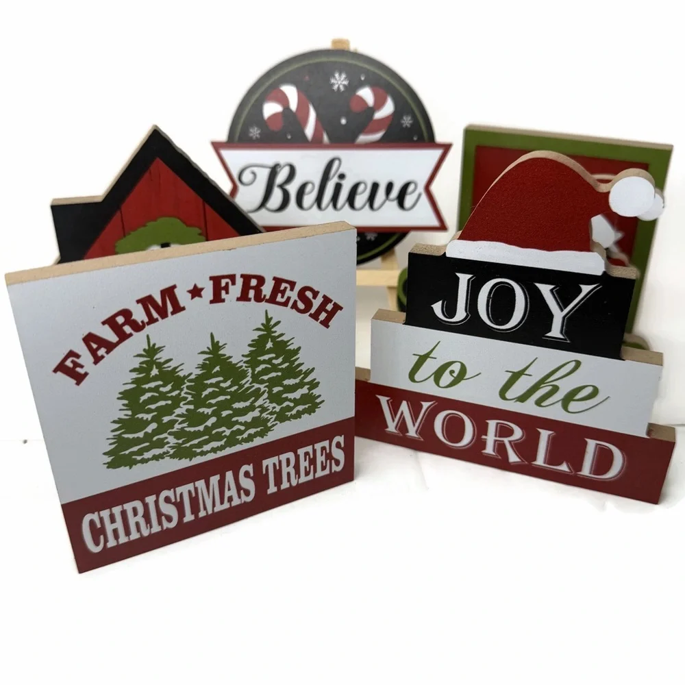 Festive Holiday Tiered Tray Decor Lot 7 Pieces